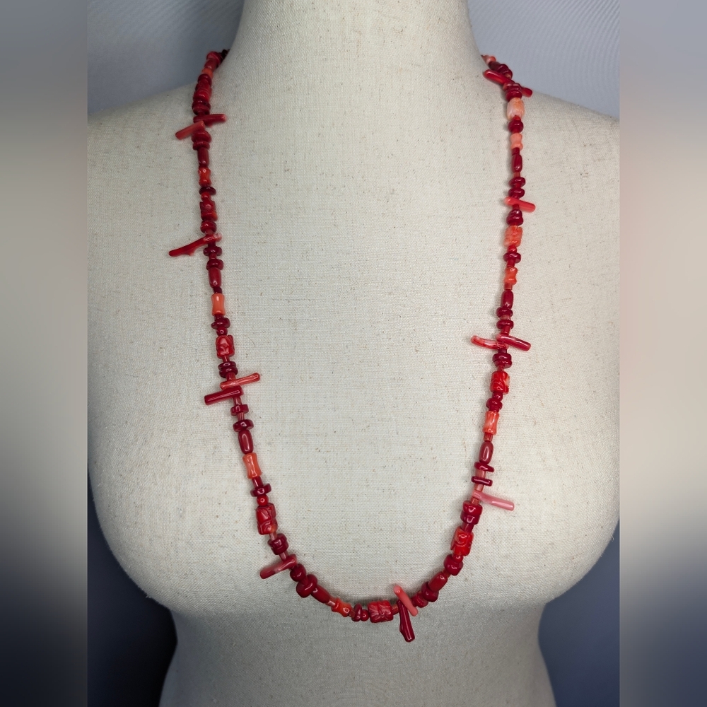 Peyote Bird Designs Santa Fe 32" Mediterranean Red Coral Necklace Sterling 925